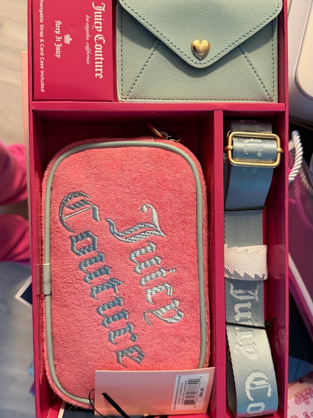 Juicy Couture Pink with Light Blue Logo and Strap